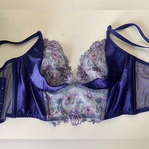 Victoria’s Secret Midnight Blue Hummingbird Embroidery Quarter Cup Corset Top